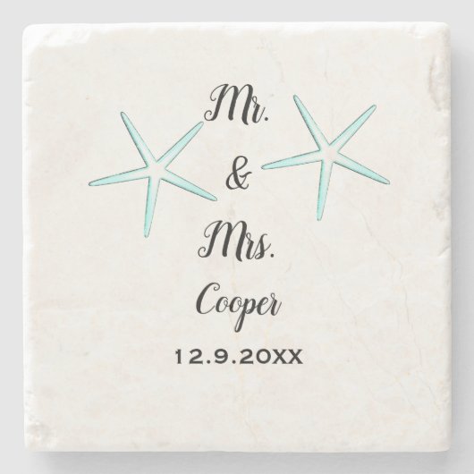 Starfish Custom Couple Name Beach Wedding Trendy Steinuntersetzer (Vorderseite)