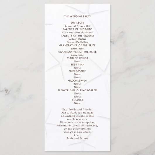 Starfish Doppelseitiges Hochzeitsprogramm Programm (Rückseite)