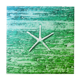 Starfish Driftwood Blue-Green Watercolor Fliese
