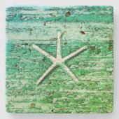 Starfish Driftwood Rustic Nautic Blue Green Steinuntersetzer (Vorderseite)