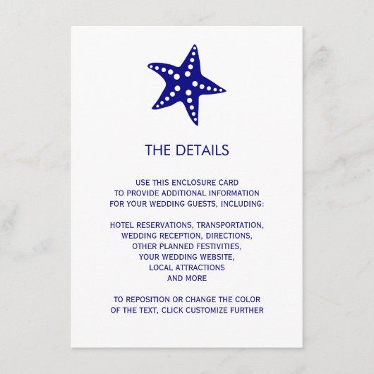 Starfish Einladungskarte für Hochzeiten, Marine (Vorderseite)