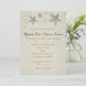 Starfish Elegance Beach Linen Hochzeit Einladung (Stehend Vorderseite)