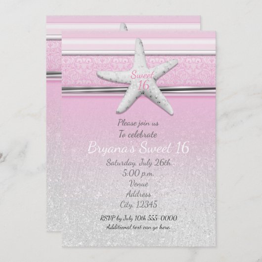 Starfish Elegant Beach Pink Sweet 16 Einladungen (Vorne/Hinten)