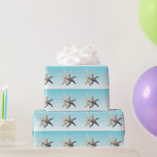 Starfish Family Light Blue Birthday Wrapping Paper Geschenkpapier