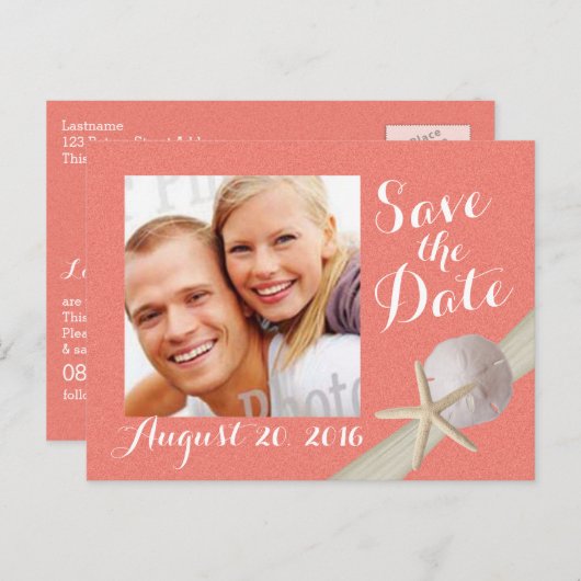 Starfish Foto Save the Date Koralle Ankündigungspostkarte (Vorne/Hinten)