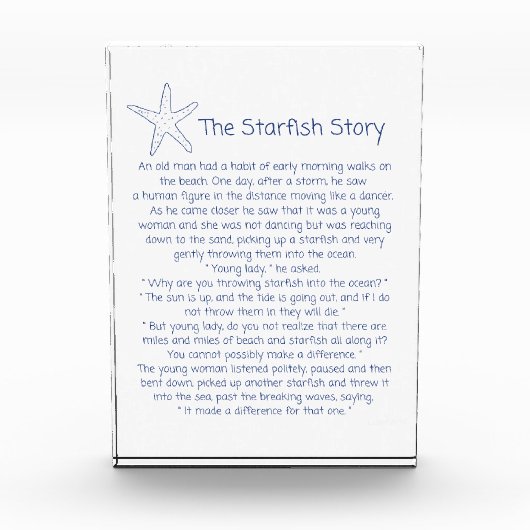 Starfish Gedicht, die Starfish Geschichte, Foster Fotoblock (Vorderseite)