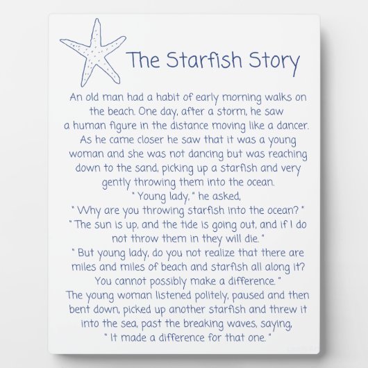 Starfish Gedicht, die Starfish Geschichte, Foster  Fotoplatte (Vorderseite)