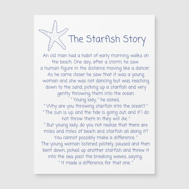 Starfish Gedicht, die Starfish Geschichte, Foster  Magnetkarte (Vorderseite)