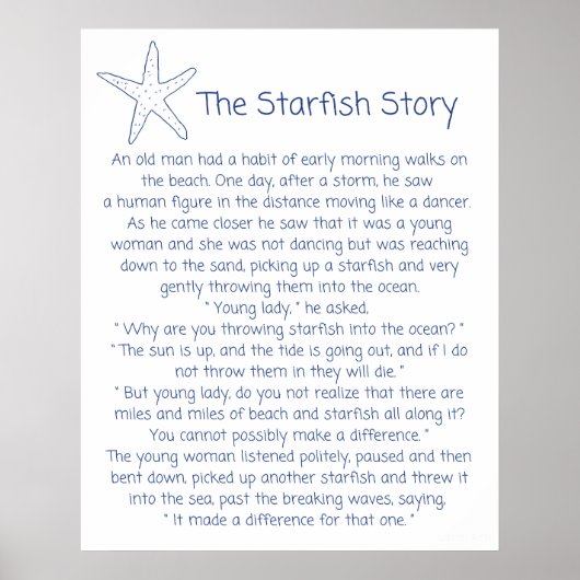 Starfish Gedicht, die Starfish Geschichte, Foster Poster (Vorne)