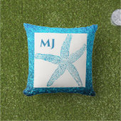 Starfish Glittery Aquamarin Blue Monogram Initials Kissen (Golfball-Marker)