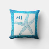 Starfish Glittery Aquamarin Blue Monogram Initials Kissen (Vorderseite)
