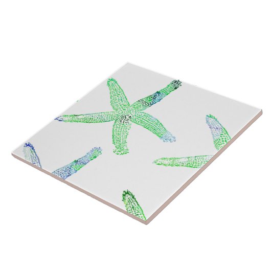 Starfish Grün Blau Weiß Cool Fliese (Seite)