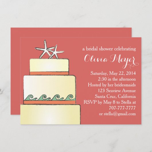 Starfish Hochzeitskuchen Brautparty Einladung (Vorne/Hinten)