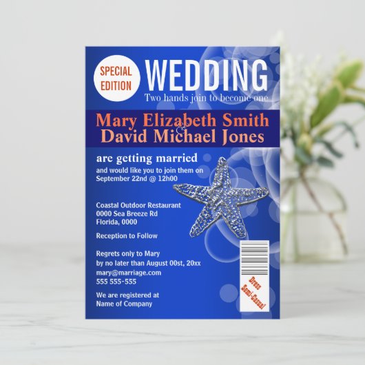 Starfish Hochzeitsmagazin PERSONALIZE Einladung (Stehend Vorderseite)