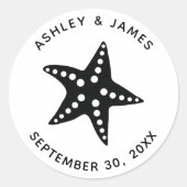 Starfish Hochzeitsticker, Beach Theme Tag, Black Runder Aufkleber (Vorderseite)