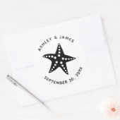 Starfish Hochzeitsticker, Beach Theme Tag, Black Runder Aufkleber (Umschlag)