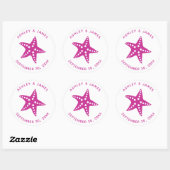 Starfish Hochzeitsticker, Beach Theme Tag, Rosa Runder Aufkleber (Blatt)