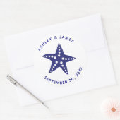 Starfish Hochzeitsticker, Navy Blue Beach Thema Runder Aufkleber (Umschlag)