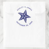Starfish Hochzeitsticker, Navy Blue Beach Thema Runder Aufkleber (Tasche)