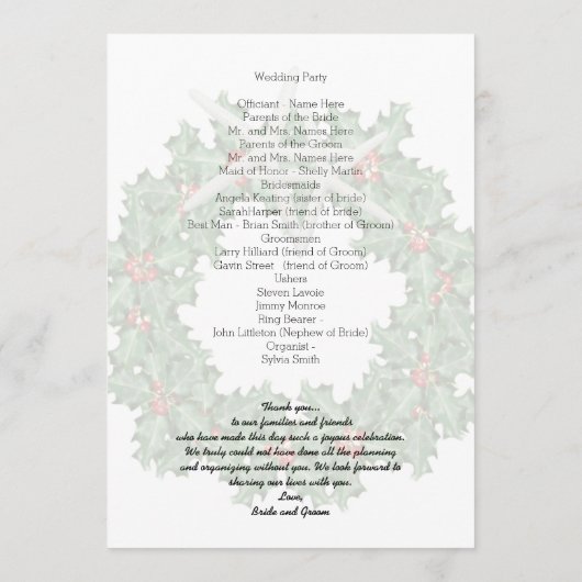 Starfish Holly, das Programm für tropische Weihnac (Rückseite)