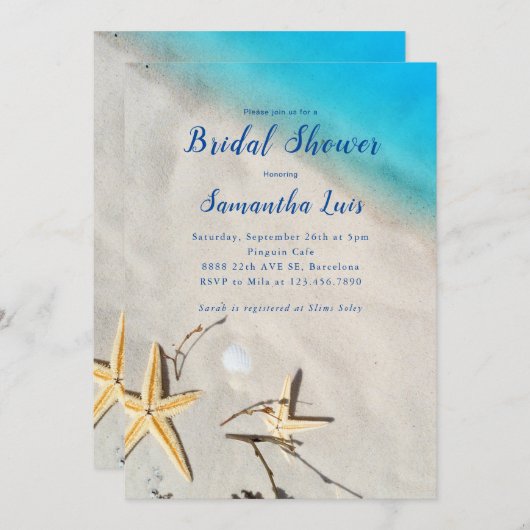 Starfish im Sand Beach Brautparty Einladung (Vorne/Hinten)