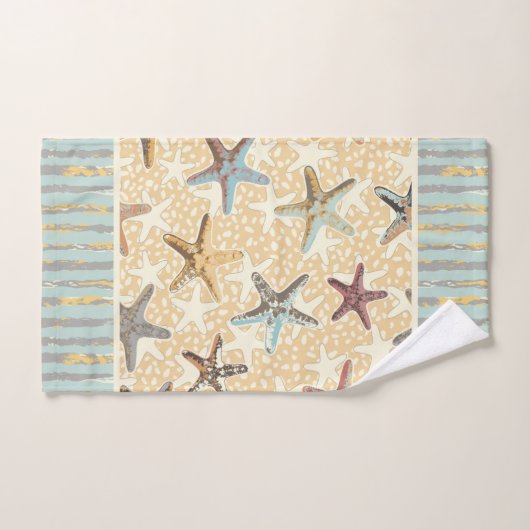 Starfish im Sand mit Algenstreifen Badhandtuch Set (Handtuch)