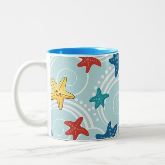 Starfish im Wirblen Ozean Zweifarbige Tasse (Links)