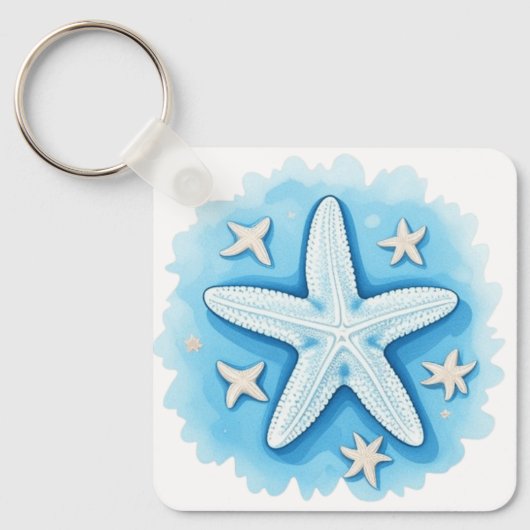 Starfish in Blau Schlüsselanhänger (Vorderseite)