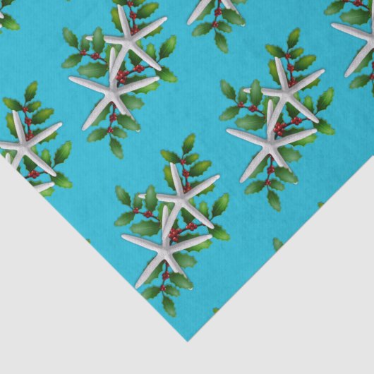 Starfish in Holly Aqua Blue Christmas Seidenpapier (Detail)