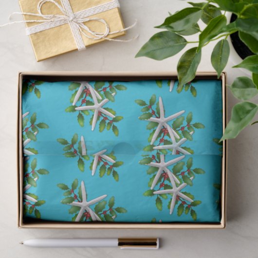 Starfish in Holly Aqua Blue Christmas Seidenpapier (Geschenk)