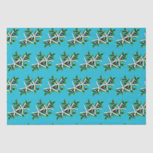 Starfish in Holly Aqua Blue Christmas Seidenpapier (Vorderseite)