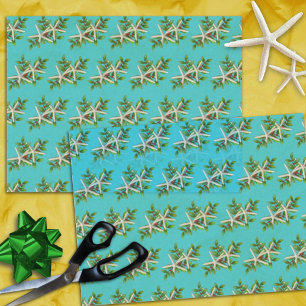 Starfish in Holly Aqua Blue Christmas Seidenpapier