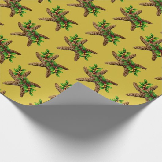 Starfish in Holly Gold Beach Weihnachten Geschenkpapier (Ecke)
