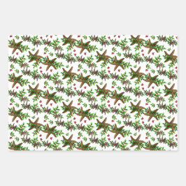 Starfish in Holly Tropical Christmas Pattern White Geschenkpapier Set