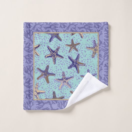 Starfish in Sand mit Coralize Badhandtuch Set (Waschlappen)