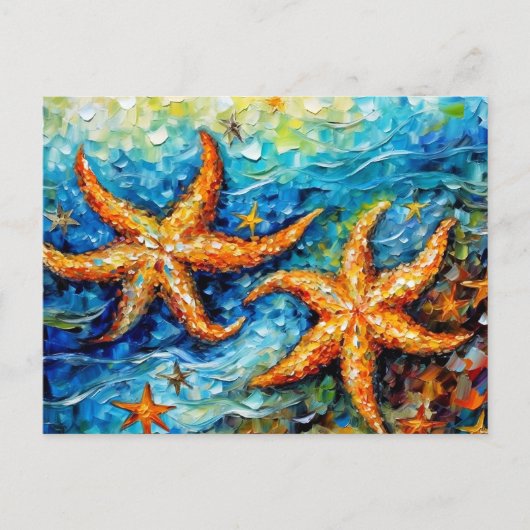 Starfish in Swirling Underwater Oil Painting Postkarte (Vorderseite)