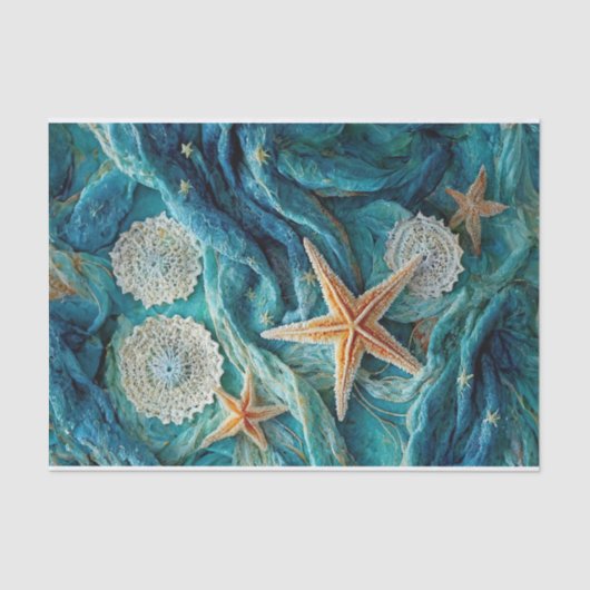 Starfish & Lace, elegante Ozeanwellen Seidenpapier (Vorderseite)