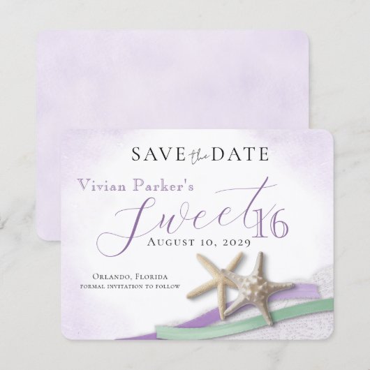 Starfish Lace Sweet 16 Save the Date (Vorne/Hinten)