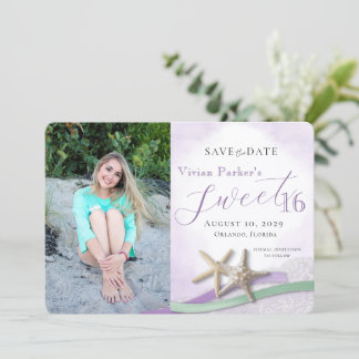 Starfish Lace Sweet 16 Save the Date with Photo