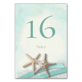 Starfish Lace und Aqua Ribbon Tischnummer Card