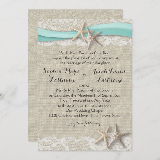 Starfish Lace und Ribbon Einladung (Vorne/Hinten)