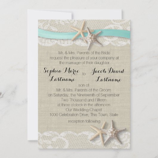 Starfish Lace und Ribbon Einladung (Vorderseite)