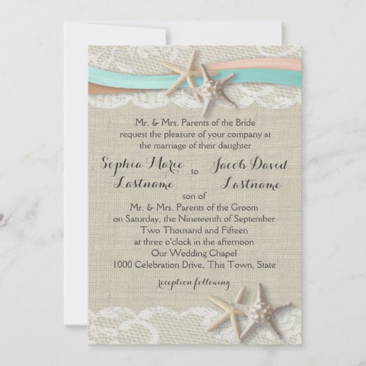 Starfish Lace und Ribbon Einladung (Vorderseite)