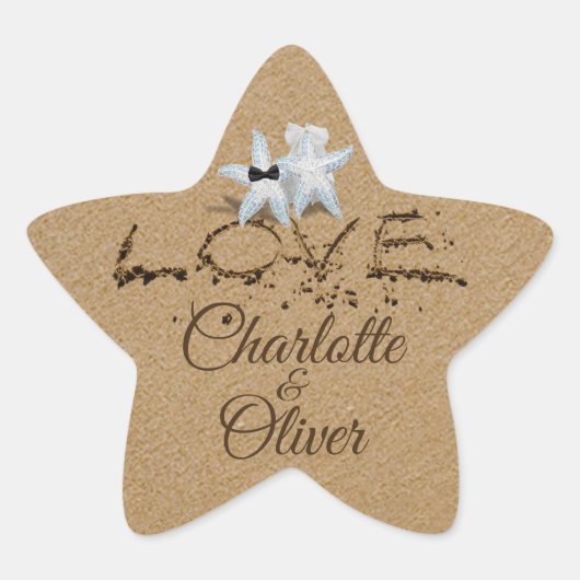 Starfish Liebe in Sandtypografie-Aufklebern Stern-Aufkleber (Vorderseite)