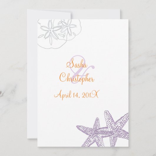 Starfish/lila+orange/Hochzeitseinladungen Einladung (Vorderseite)