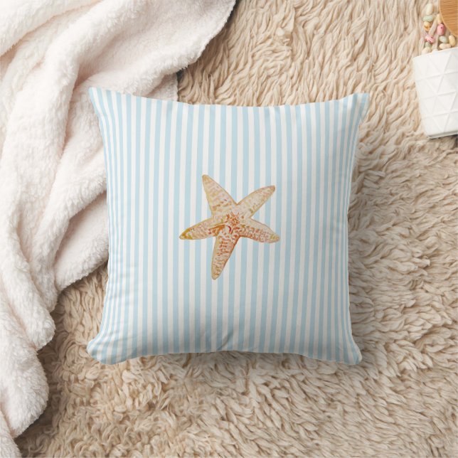 Starfish Malerei Blue Stripe Ocean Beach House Kissen (Decke)