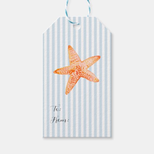 Starfish Malerei nautical Blue Stripe Küste Geschenkanhänger (Vorderseite)