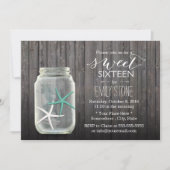 Starfish & Mason Jar Holz Hintergrund Sweet 16 Einladung (Vorderseite)