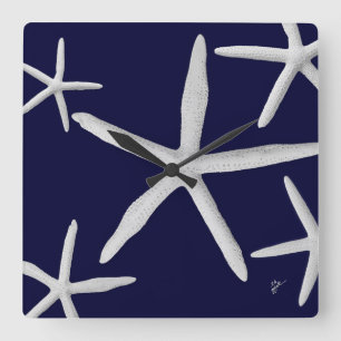 Starfish Meereswelt Navy Blue Tropical Beach Quadratische Wanduhr