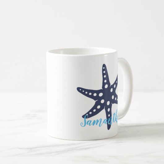 Starfish Midnight Blue Name Kaffeetasse (VorderseiteRechts)